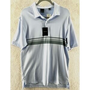 Dunning Golf Shirt Mens Medium Light Blue Short Sleeve Striped Polo Knit Cotton